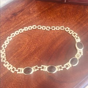 Square Link Gold Necklace with Black Stone